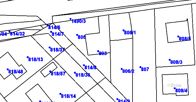 Parcela st. 803 v KÚ Homole, Katastrální mapa