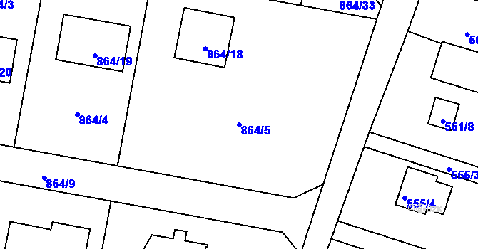 Parcela st. 864/5 v KÚ Homole, Katastrální mapa