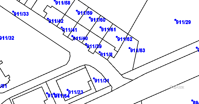 Parcela st. 911/8 v KÚ Homole, Katastrální mapa