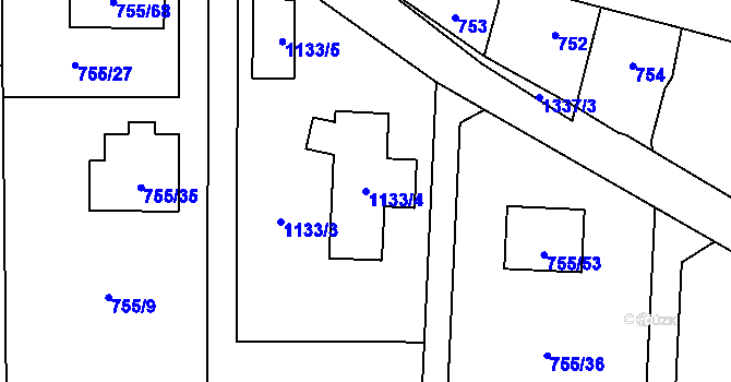 Parcela st. 1133/4 v KÚ Homole, Katastrální mapa