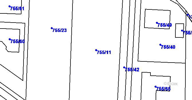 Parcela st. 755/11 v KÚ Homole, Katastrální mapa