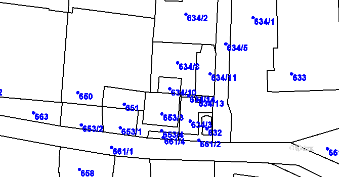 Parcela st. 634/10 v KÚ Homole, Katastrální mapa