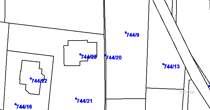 Parcela st. 744/20 v KÚ Homole, Katastrální mapa