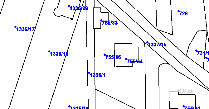 Parcela st. 755/16 v KÚ Homole, Katastrální mapa
