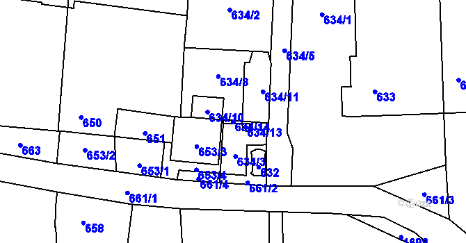 Parcela st. 634/14 v KÚ Homole, Katastrální mapa