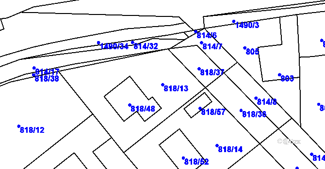 Parcela st. 818/13 v KÚ Homole, Katastrální mapa