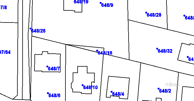 Parcela st. 648/18 v KÚ Homole, Katastrální mapa