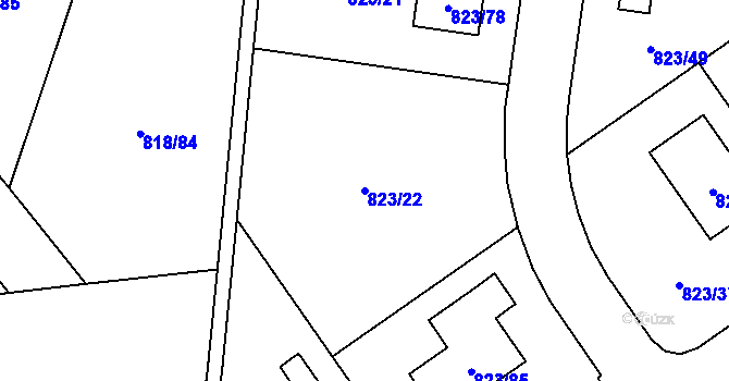 Parcela st. 823/22 v KÚ Homole, Katastrální mapa