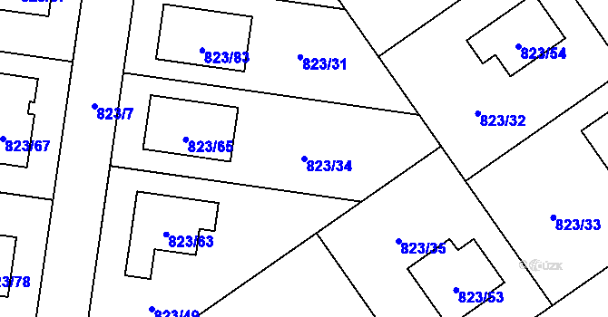 Parcela st. 823/34 v KÚ Homole, Katastrální mapa