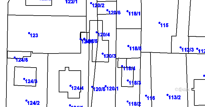 Parcela st. 120/3 v KÚ Homole, Katastrální mapa