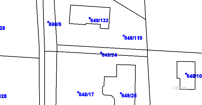 Parcela st. 648/24 v KÚ Homole, Katastrální mapa