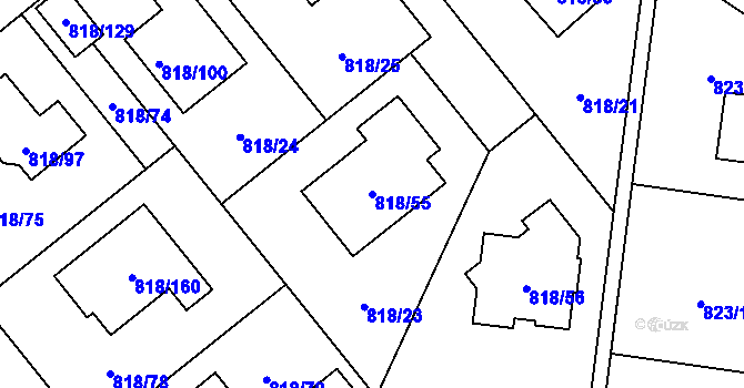 Parcela st. 818/55 v KÚ Homole, Katastrální mapa
