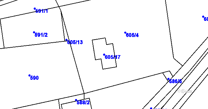 Parcela st. 605/17 v KÚ Homole, Katastrální mapa