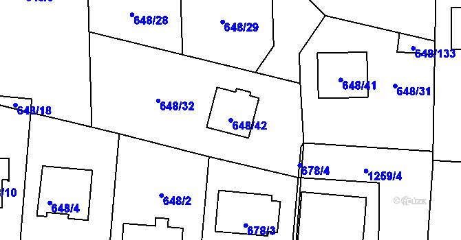 Parcela st. 648/42 v KÚ Homole, Katastrální mapa
