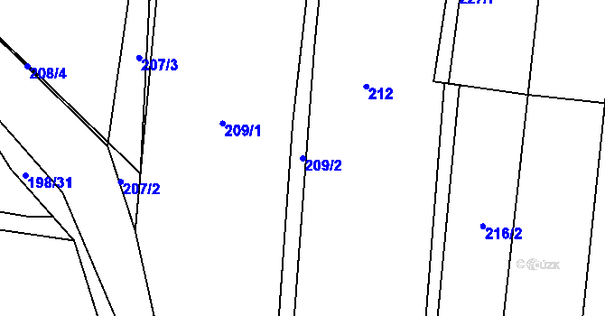 Parcela st. 209/2 v KÚ Homole, Katastrální mapa