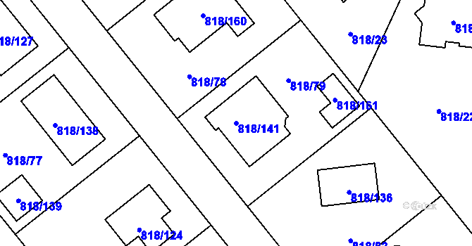 Parcela st. 818/141 v KÚ Homole, Katastrální mapa
