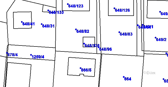 Parcela st. 648/138 v KÚ Homole, Katastrální mapa