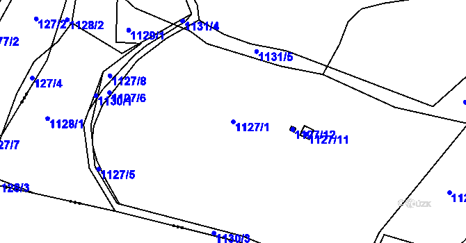Parcela st. 1127/1 v KÚ Hradce u Homol, Katastrální mapa