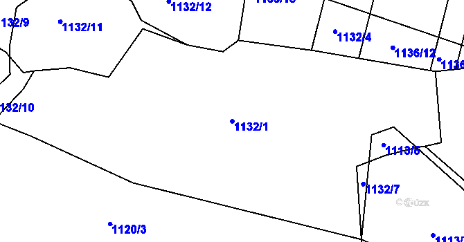Parcela st. 1132/1 v KÚ Hradce u Homol, Katastrální mapa