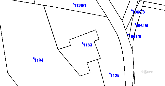 Parcela st. 1133 v KÚ Hradce u Homol, Katastrální mapa