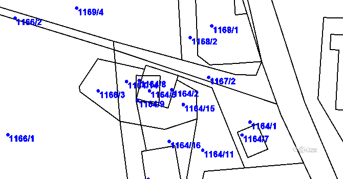 Parcela st. 1164/2 v KÚ Hradce u Homol, Katastrální mapa