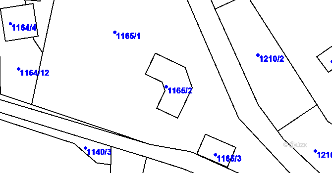 Parcela st. 1165/2 v KÚ Hradce u Homol, Katastrální mapa