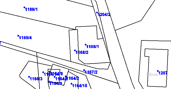Parcela st. 1168/1 v KÚ Hradce u Homol, Katastrální mapa