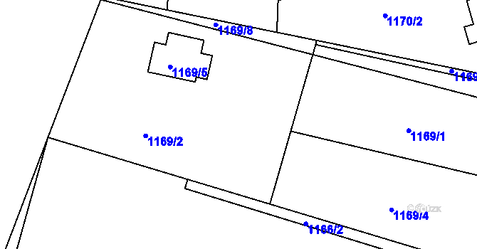 Parcela st. 1169/7 v KÚ Hradce u Homol, Katastrální mapa