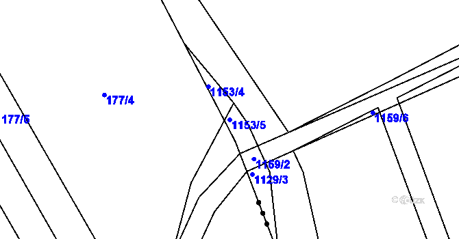 Parcela st. 1153/5 v KÚ Hradce u Homol, Katastrální mapa