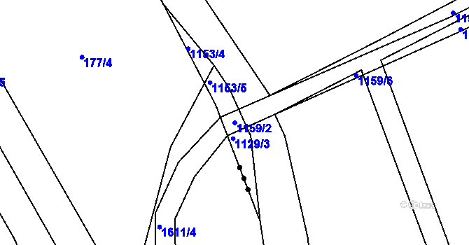 Parcela st. 1159/2 v KÚ Hradce u Homol, Katastrální mapa