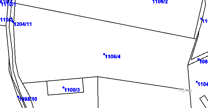 Parcela st. 1106/4 v KÚ Hradce u Homol, Katastrální mapa