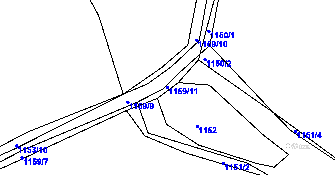 Parcela st. 1159/11 v KÚ Hradce u Homol, Katastrální mapa