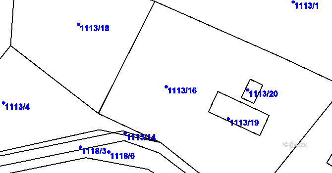 Parcela st. 1113/16 v KÚ Hradce u Homol, Katastrální mapa