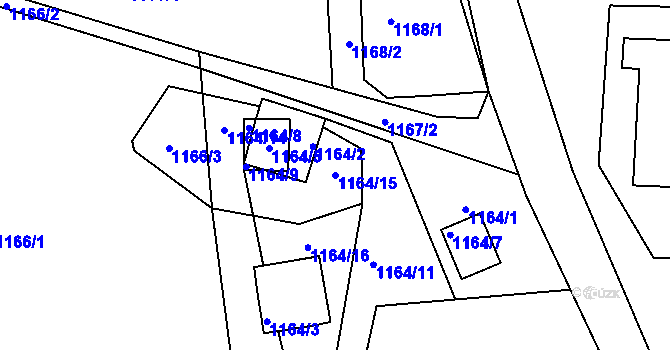 Parcela st. 1164/15 v KÚ Hradce u Homol, Katastrální mapa