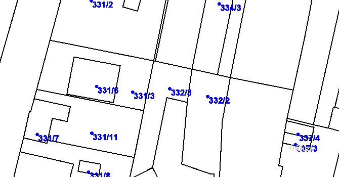 Parcela st. 332/3 v KÚ Planá u Českých Budějovic, Katastrální mapa