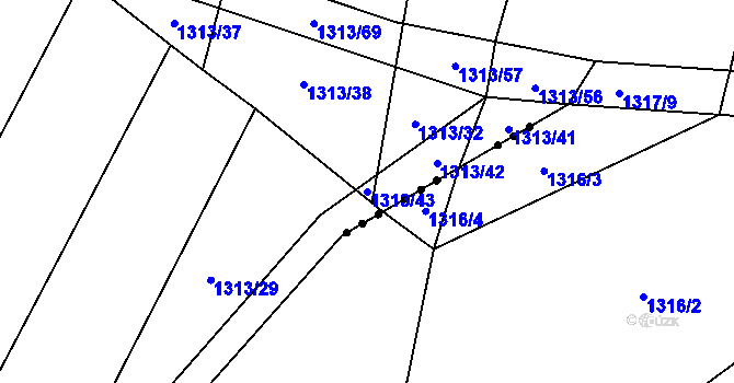 Parcela st. 1313/43 v KÚ Závraty, Katastrální mapa