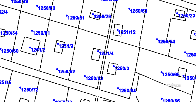 Parcela st. 1251/4 v KÚ Závraty, Katastrální mapa