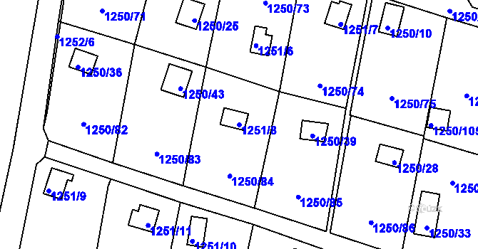 Parcela st. 1251/8 v KÚ Závraty, Katastrální mapa