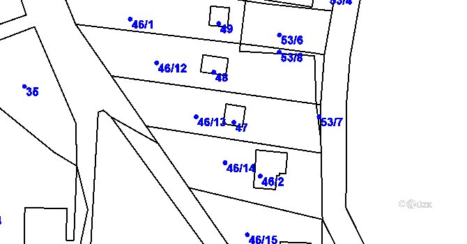Parcela st. 47 v KÚ Bláhov, Katastrální mapa