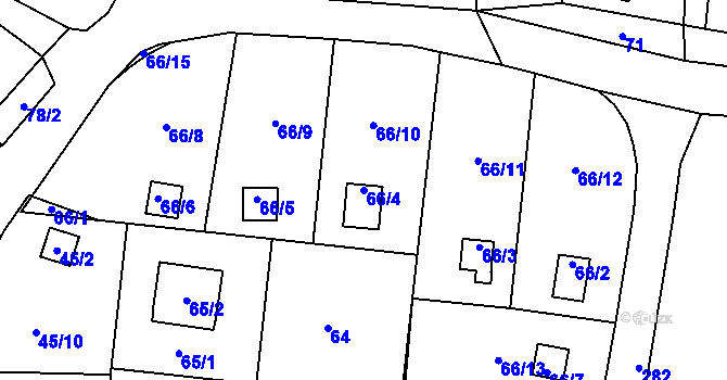 Parcela st. 66/4 v KÚ Bláhov, Katastrální mapa