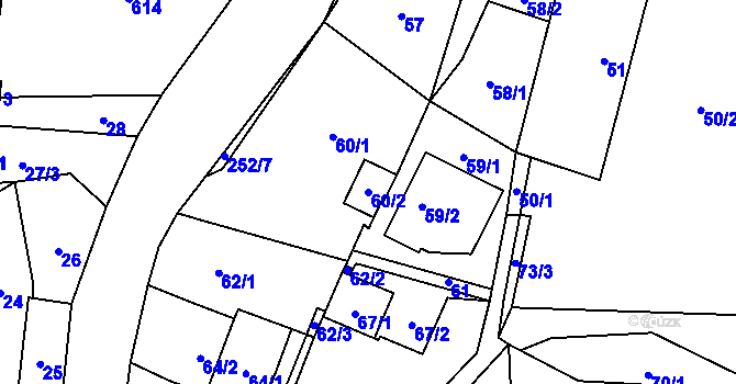 Parcela st. 60/2 v KÚ Homole u Panny, Katastrální mapa