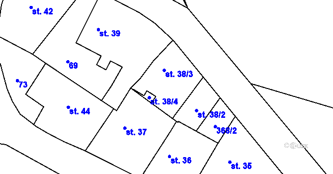 Parcela st. 38/1 v KÚ Honbice, Katastrální mapa