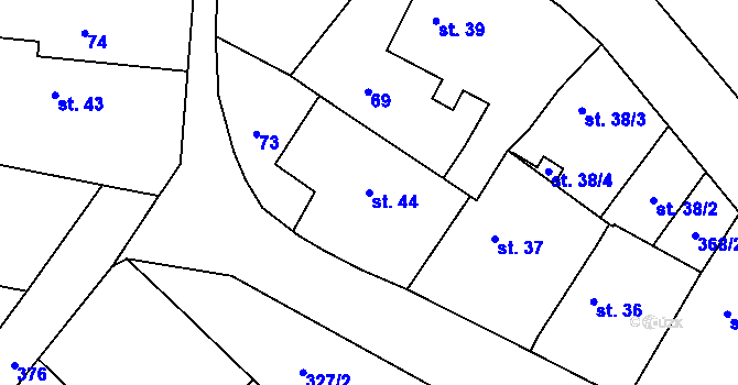 Parcela st. 44 v KÚ Honbice, Katastrální mapa