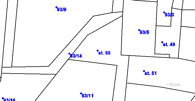 Parcela st. 55 v KÚ Honbice, Katastrální mapa