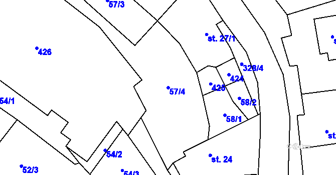 Parcela st. 57/4 v KÚ Honbice, Katastrální mapa