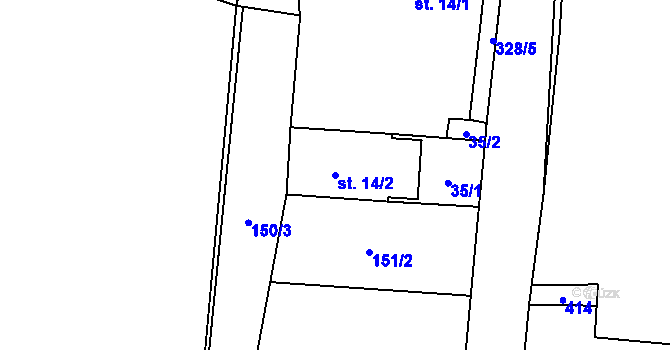 Parcela st. 14/2 v KÚ Honbice, Katastrální mapa