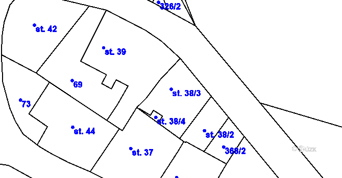 Parcela st. 38/3 v KÚ Honbice, Katastrální mapa