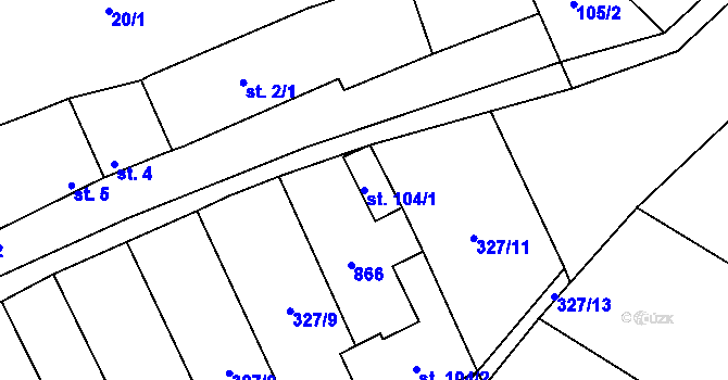 Parcela st. 104/1 v KÚ Honětice, Katastrální mapa