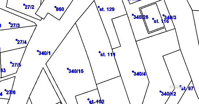 Parcela st. 111 v KÚ Honětice, Katastrální mapa