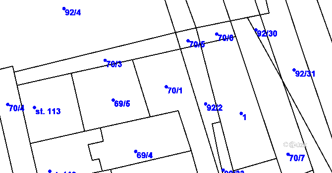 Parcela st. 70/1 v KÚ Honětice, Katastrální mapa